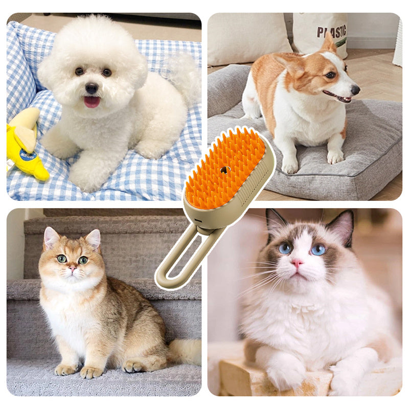 3-in-1 Pet Steam Brush for Cats & Dogs | Grooming, Massage & Hair Removal